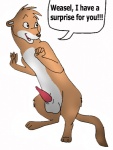 dialogue erection genitals looking_back male nude penis simple_background solo text white_background blackrose_(artist) animals_of_farthing_wood measly_(aofw) mammal mustelid musteline true_musteline weasel english_text