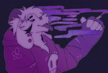 anthro band-aid bandage cigarette clothing hair hoodie horn long_hair looking_at_viewer male piercing smoke smoking solo space star tongue tongue_out topwear lofihill undertale undertale_(series) asriel_dreemurr_(god_form) bovid caprine goat mammal