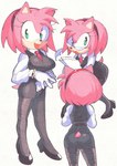 anthro business_suit businesswear clothing eyewear female footwear glasses high_heels legwear office_lady shoes smile solo stockings suit inkerton-kun sega sonic_the_hedgehog_(series) amy_rose eulipotyphlan hedgehog mammal hi_res