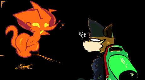 anthro black_background brown_nose duo empty_eyes eyelashes featureless_chest female flat_chested genitals ghost_tail male navel open_mouth open_smile orange_body simple_background smile thick_thighs vulva wide_hips yellow_eyes anto_foxo daniel_scott canid canine fox ghost mammal spirit hi_res