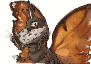 2_antennae 3_fingers 4_arms antennae_(anatomy) anthro black_antennae black_eyes brown_wings crown elderly elderly_female eyespots female fingers frown grey_body headgear insect_wings lepidopteran_wings markings monotone_body multi_arm multi_limb multicolored_wings nude ruff side_view simple_background solo spread_wings torn_wing white_background wings wrinkles lunar_woofly disney hoppers_(disney) pixar insect_queen_(hoppers) arthropod butterfly insect lepidopteran monarch_butterfly 2026 absurd_res digital_media_(artwork) digital_painting_(artwork) hi_res painting_(artwork)