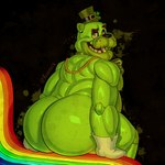 1:1 absurd_res animatronic anthro bear big_butt bubble_butt butt clothing clover_(plant) five_nights_at_freddy's four_leaf_clover freddy_(fnaf) gloves gold_(metal) gold_tooth green_body green_clothing green_hat green_headwear handwear hat headgear headwear hi_res holidays huge_butt jewelry koenics looking_at_viewer looking_back looking_back_at_viewer machine male mammal mostly_nude musclegut muscular necklace plant presenting presenting_hindquarters rainbow rear_view robot scottgames shamrock shamrock_freddy_(fnaf) sitting solo st._patrick's_day text top_hat