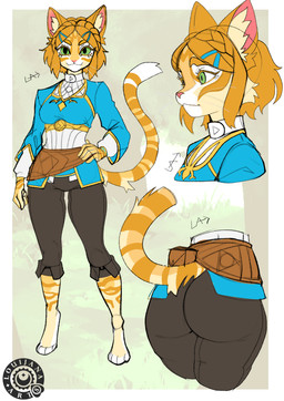 alternate_species anthro big_butt breasts brown_body brown_fur butt clothed clothing digitigrade female front_view fully_clothed fur furrification green_eyes medium_breasts solo tail tan_body tan_fur whiskers wide_hips louijanaa nintendo the_legend_of_zelda princess_zelda domestic_cat felid feline felis mammal absurd_res hi_res