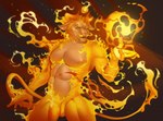 anthro balls elemental_manipulation facial_hair fire fire_manipulation flaccid genitals goatee horn humanoid_genitalia humanoid_penis male navel nipples orange_body pecs penis solo tail fyoflo european_mythology greek_mythology mythology genie_(ben300) bovid bovine cattle elemental_creature fire_creature genie mammal minotaur 2021