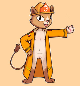 anthro armor bottomless brown_body brown_fur clothed clothing coat coat_only fangs female fur genitals hand_on_hip headgear helmet mexican_flag naive navel nipples orange_clothing pawpads smile solo standing tan_body tan_fur teeth topwear topwear_only vulva young young_anthro young_female nodeb evita_fuegos felid lion mammal pantherine