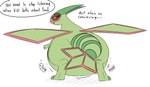 2021 2_horns aliasing belly big_belly biped blush bodily_noises claws colored dialogue different_sound_effects digital_drawing_(artwork) digital_media_(artwork) digitigrade ellipsis embarrassed english_text female feral finger_claws flygon generation_3_pokemon glurgle green_body green_horn green_stripes green_tail green_toes green_wings horn looking_at_viewer looking_back looking_back_at_viewer mentioned_character name_in_dialogue nintendo obese obese_female obese_feral offscreen_character overweight overweight_female overweight_feral pokemon pokemon_(species) rear_view red_eyes rumbling_stomach shortened_sound_effect solo sound_effect_variant sound_effects standing stripes tail talking_to_another text thatoneaceguy thick_tail thick_thighs weight_gain white_claws wings