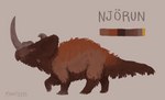 3_toes all_fours ambiguous_gender beak brown_background brown_body brown_fur brown_horn color_swatch feet feral frill_(anatomy) fur horn side_view simple_background snout solo tail toes pimsri njorun ceratopsian dinosaur ornithischian prehistoric_species reptile scalie triceratops 2023 artist_name dated full-length_portrait hi_res model_sheet portrait