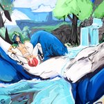 abdominal_bulge anal anal_knotting anal_penetration animal_genitalia animal_penis balls bestiality blue_body blue_fur blue_hair blue_sky blush bodily_fluids butt canine_genitalia canine_penis clothing cum cum_inside cum_splatter duo erection femboy feral feral_penetrating feral_penetrating_human fluffy fur genital_fluids genitals glistening glistening_eyes hair hat headgear headwear human_on_feral human_penetrated interspecies knot knotting male male/male male_on_feral male_penetrated male_penetrating male_penetrating_male nipples open_mouth penetration penis river sex simple_background sky teeth text tongue tongue_out water waterfall white_body white_fur dirtyscoundrel genshin_impact mihoyo mythology dvalin venti_(genshin_impact) dragon fish human mammal marine mythological_creature mythological_scalie scalie 1:1 absurd_res hi_res signature