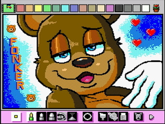 4_fingers :3 anthro bedroom_eyes blue_background blue_eyes brown_body brown_fur fingers fur heart_symbol looking_at_viewer male narrowed_eyes open_mouth seductive simple_background solo rodricoro mario_paint nintendo fonker_the_teddy bear mammal bust_portrait digital_media_(artwork) dithering mario_paint_(artwork) portrait