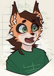 anthro brown_hair clothing fur green_eyes hair male orange_body orange_fur simple_background solo white_body white_fur diamondpickaxe36 echodolls_(band) echodoll sierre_(echodolls) canid canine fox lafoyan mammal half-length_portrait hi_res portrait