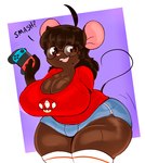 anthro big_breasts breasts brown_body clothing female footwear fungus gloves handwear huge_breasts huge_thighs mushroom red_clothing red_shirt red_t-shirt red_topwear shirt socks solo t-shirt tail thick_thighs topwear inazuma_kat gwen_geek nintendo nintendo_switch gwen_martin mammal mouse murid murine rodent 2023 hi_res tagme