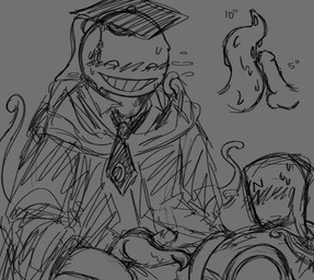 animal_genitalia blush bodily_fluids breath bruised cetacean_genitalia clothing duo genitals hat headgear headwear hickey lustful_gaze male male/male measurements necktie nervous nervous_sweat panting robe self_insert size_difference sweat teacher tentacles tentacles_around_arms tentacles_around_legs tentacles_everywhere tentacles_on_male undressing y/n anonymous_artist assassination_classroom koro-sensei human humanoid mammal absurd_res hi_res monochrome