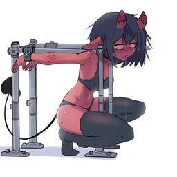 2_horns arms_back black_bra black_clothing black_footwear black_hair black_legwear black_panties black_socks black_thigh_highs black_thigh_socks black_underwear bodily_fluids bound bra breasts butt clothed clothed_female clothed_humanoid clothing collarbone crouching cuff_(restraint) cuffed_wrists drooling ears_down female footwear freckled_butt freckled_face freckled_shoulders freckles glistening glistening_butt hair half-closed_eyes head_horn horn humanoid_pointy_ears legwear looking_at_viewer medium_breasts medium_hair metal_bondage narrowed_eyes not_furry open_mouth panties pink_sclera pivoted_ears plantigrade pointy_ears red_body red_skin restraints saliva saliva_on_ground saliva_string short_hair short_horn sidelighting simple_background skindentation slim_female slim_humanoid small_horn socks solo spade_tail squish tail thigh_highs thigh_socks thigh_squish tired_eyes uncomfortable uncomfortable_bondage underwear underwear_only ventral_groove white_background nradiowave demon humanoid 1:1 2022 digital_drawing_(artwork) digital_media_(artwork) english_description full-length_portrait portrait shaded soft_shading