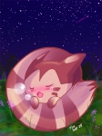 ambiguous_gender blush bubble detailed_background eyes_closed fur grass night open_mouth outside pink_body pink_fur plant shooting_star sky sleeping solo star starry_sky stripes tail jiggly_(artist) nintendo pokemon furret generation_2_pokemon mammal mustelid pokemon_(species)