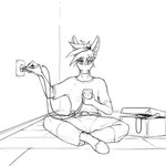 anthro belt electrical_plug hooves male sitting socket solo toolbox twotail813 hasbro my_little_pony fan_character gear_(mlp) earth_pony equid equine horse mammal pony 1:1 line_art monochrome