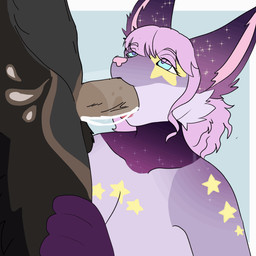 anthro anthro_penetrated big_ears blue_eyes bodily_fluids chest_tuft cosmic_hair cum cum_from_mouth cum_in_mouth cum_inside ethereal_hair fellatio female female_penetrated genital_fluids genitals leaking_cum male male/female male_penetrating male_penetrating_female markings oral oral_penetration penetration penile penile_penetration penis penis_in_mouth sex star star_(marking) tongue tongue_out tongue_out_fellatio tuft cryptidfur 1:1 animated loop