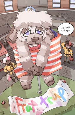 american_flag anthro clothing college costume diaper firefighter_uniform flagpole fursuit group male school uniform united_states_of_america wedgie bewskyss canid mammal absurd_res cover cover_art cover_page hi_res