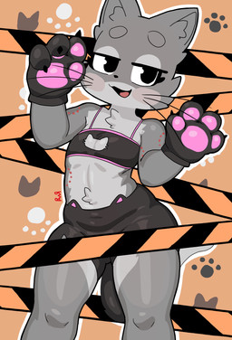 anthro bedroom_eyes bite_mark black_clothing black_eyes bottomwear bra cat_costume cheek_tuft chest_tuft circle_eyebrows clothing costume detailed_background eyebrows facial_tuft femboy fur grey_body grey_eyebrows grey_fur grey_inner_ear_fluff inner_ear_fluff male narrowed_eyes pattern_background paws pink_clothing seductive shorts simple_background solo tail tuft underwear rawr_beef domestic_cat felid feline felis mammal 2025 absurd_res digital_media_(artwork) hi_res portrait signature three-quarter_portrait