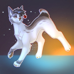 ambiguous_gender blue_eyes claws feet feral fur grey_body grey_fur grey_hair grey_tail hair pawpads paws quadruped side_view simple_background solo tail toe_claws toes white_body white_fur monstercheetah canid canine canis domestic_dog mammal 1:1 2025 digital_media_(artwork) hi_res female_(lore)