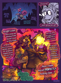 after_transformation angry anthro barefoot blush bodily_fluids cave clothing crouching dialogue duo elemental_manipulation embarrassed eyewear feet female fire fire_manipulation flying_sweatdrops glasses group hair hair_bun looking_back open_mouth overalls pattern_clothing pattern_shirt pattern_topwear pawpads pink_hair plushie profanity round_glasses shirt shocked standing striped_clothing striped_shirt striped_topwear stripes surprised sweat sweatdrop tail text topwear keffotin nintendo pokemon lanie_(keffotin) substitute_doll vivian_(keffotin) animate_inanimate generation_1_pokemon living_plushie pikachu pokemon_(species) vulpix 2025 comic digital_media_(artwork) english_text hi_res trans_(lore) trans_woman_(lore)