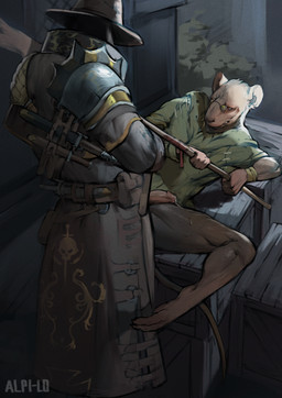 anthro anthro_penetrated bodily_fluids clothed clothed_male clothing duo eyewear genital_fluids genitals glasses hat headgear headwear human_on_anthro human_penetrating human_penetrating_anthro humanoid_genitalia humanoid_penis inquisition_(warhammer_40000) inquisitor interspecies male male/male male_anthro male_human male_on_human male_penetrating_anthro penetration penis power_bottom precum red_eyes sex small_glasses almondpidor warhammer_(franchise) human mammal murid murine rat rodent skaven hi_res