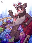 anthro genitals holidays male pecs penis solo dod christmas deer mammal absurd_res hi_res