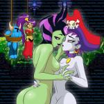 annoyed breasts butt captured cleavage clothed clothing female female/female green_body green_skin group human_on_humanoid humanoid_pointy_ears humor imminent_kiss interspecies knight male monster_girl_(genre) not_furry nude pointy_ears side_boob warrior thegeckoninja shantae_(series) shovel_knight wayforward yacht_club_games risky_boots shantae shovel_knight_(character) the_enchantress_(shovel_knight) genie human humanoid mammal 1:1 2014 crossover hi_res