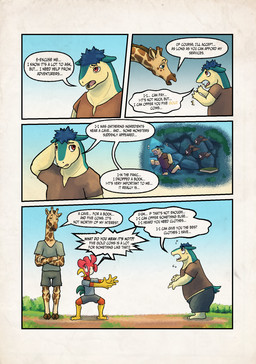 3_toes anthro beak claws clothed clothing dialogue feet fingers group hooves male male/male simple_background text toes trio zaryuzu_73 nintendo pokemon dabari_(zaryuzu_73) fern_(zaryuzu_73) avian bird chicken galliform generation_2_pokemon giraffe giraffid mammal phasianid pokemon_(species) typhlosion comic digital_media_(artwork) english_text hi_res