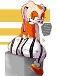 anthro big_butt bottomwear butt clothing female huge_butt pants short_stack simple_background sitting smug solo tail thick_thighs wide_hips shorties_tavern forbidden_pants sega sonic_the_hedgehog_(series) cream_the_rabbit lagomorph leporid mammal rabbit 3:4 absurd_res hi_res