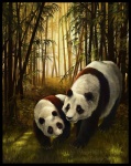 bamboo bamboo_tree detailed_background duo female feral forest nature outside overweight plant slightly_chubby tree wood amber_hill foxfeather bear giant_panda mammal artist_collaboration