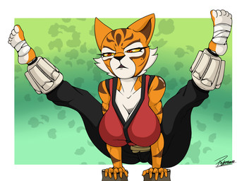 5_fingers 5_toes anklet anthro big_breasts biped black_clothing black_nose breasts clothed clothed_anthro clothed_female clothing countershade_fur countershade_legs countershade_neck countershade_snout countershade_torso countershading detailed_background extended_leg feet female female_anthro fingers flexible footwear fur fur_tuft high-angle_view humanoid_feet iris jewelry legs_up markings multicolored_body multicolored_fur multicolored_tail muscular muscular_anthro muscular_arms muscular_female muscular_thighs navel one_leg_up orange_body orange_ears orange_eyes orange_fur pawpads plantigrade pose pupils raised_leg red_clothing snout soles solo splits spread_legs spreading standing straight_leg striped_body striped_fur stripes tail thick_thighs toes topwear training tuft uniform vertical_splits wall_(structure) white_body white_breasts white_clothing white_countershading white_fur white_topwear reymonrr dreamworks kung_fu_panda master_tigress felid mammal pantherine tiger 2024 absurd_res hi_res signature