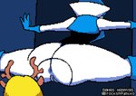 anthro anus blonde_hair blue_body brown_body butt clothing duo female female/female flexible genitals gloves hair handwear long_hair machine pussy splits spread_legs spreading white_body brocksnfumiko deltarune undertale_(series) noelle_holiday queen_(deltarune) darkner deer humanoid mammal new_world_deer reindeer robot absurd_res hi_res