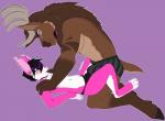 anthro anthro_on_anthro antlers blush brown_body brown_fur bulge bulge_frottage clothed clothing detailed_bulge duo eye_contact femboy frottage fur genital_outline holding_down hooves horn looking_at_another male male/male muscular muscular_male paws pecs penile piercing pink_body pink_fur pinned sex sheath_outline simple_background size_difference slim smile topless underwear locosaltinc damian_(piercingnightfall) p.b._(luckyrabbitzero) cervine deer elk lagomorph leporid mammal rabbit 2016 digital_media_(artwork)