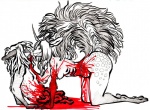 blood blood_on_body blood_pool bodily_fluids disembowelment dismemberment duo female fur glamfur gore gore_focus guts intestines kissing nude organs simple_background tail transplant white_background chival savannah_horrocks savvicorn deer mammal black_and_white_and_red