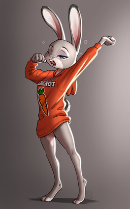 anthro biped breasts claws clothed clothed_anthro clothed_female clothing feet female fingers front_view fur looking_at_viewer simple_background solo standing tail teeth toes tongue mykegreywolf disney zootopia judy_hopps european_rabbit lagomorph leporid mammal oryctolagus rabbit 5:8 absurd_res hi_res