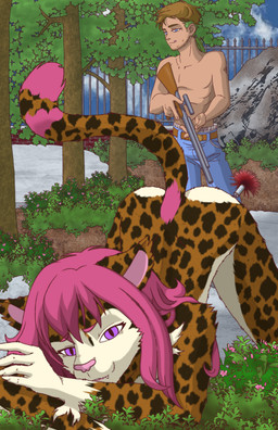 ambiguous_gender anthro dart_gun duo falling_asleep fur gun hair imminent_rape imminent_sex male markings pink_hair purple_eyes ranged_weapon spots spotted_body spotted_fur tail tranqdart tranquilizer weapon strawberrycat24 strawberry_(strawberrycat24) unnamed_character felid feline human mammal absurd_res hi_res