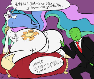 anus butt cutie_mark duo feathered_wings feathers female feral horn null pillow simple_background text white_body white_feathers wings zoomerboomerz friendship_is_magic hasbro my_little_pony mythology anon princess_celestia_(mlp) equid equine human mammal mythological_creature mythological_equine winged_unicorn digital_media_(artwork) english_text