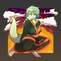 abstract_background anthro asian_clothing black_clothing black_robe blush border breasts clothed clothed_anthro clothed_female clothing cloud detailed_background eyebrow_through_hair eyebrows female freckled_face freckles front_view green_body green_hair grey_border grey_eyes hair looking_at_viewer neutral_expression non-mammal_breasts plantigrade pose robe short_hair sitting solo tail translucent translucent_hair yellow_sclera clementdiefaul cavemanon_studios i_wani_hug_that_gator olivia_halford baryonyx dinosaur prehistoric_species reptile saurischian scalie spinosaurid theropod 1:1 colored hi_res shaded