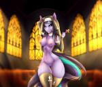 anthro breasts church cross female genitals holding_cross holding_object latex mostly_nude nun pussy solo vinyl jackalope_(artist) equid equine horse mammal