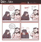 2022 anthro bear black_body blush comic dialogue duo eating english_text felid food hi_res humanoid_hands kemono male male/male mammal overweight overweight_male text white_body yimingsama