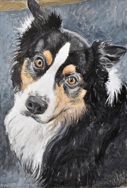 acrylic_(material) black_body black_fur black_nose brown_eyes feral fur looking_at_viewer multicolored_body multicolored_fur quadruped solo tan_body tan_fur white_body white_fur renum63 canid canine canis domestic_dog mammal 2014