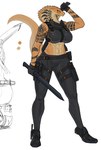 abs anthro armor athletic athletic_anthro athletic_female belt big_breasts black_scabbard boob_armor bottomwear breastplate breasts camel_toe clothed clothing countershade_face countershade_torso countershading drawing_sword drawing_weapon dual_wielding eyelashes female footwear genitals gloves handwear holding_object holding_weapon huge_breasts knife long_neck looking_aside melee_weapon midriff navel non-mammal_breasts orange_eyes pants pupils pussy scabbard scales shoes slit_pupils snake_hood solo standing sword sword_on_back tan_body tan_scales tattoo throwing_knife tight_clothing topwear unsheathing_sword unsheathing_weapon wavy_mouth weapon im51nn5 cobra reptile scalie snake 2021 absurd_res full-length_portrait hi_res portrait