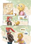 alphys anthro backpack blue_body blue_skin chinese_text clothing comic duo ear_fins eye_patch eyewear female fin fish glasses hair hot_spring humanoid lizard_taro marine open_mouth ponytail red_hair reptile scalie scarf sharp_teeth swimwear teeth text texting translated undertale undertale_(series) undyne water