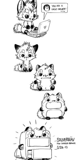 ambiguous_gender anthro biped computer electronics fur humor laptop pawpads solo tail text transformation silverfox5213 silverfox5213_(character) canid canine fox mammal 2024 comic english_text hi_res monochrome