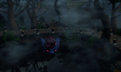 anthro fur glowing glowing_eyes looking_at_viewer male night plant red_eyes solo swamp tree peq42 mythology devourer_(razor_koopa) dragon furred_dragon furred_scalie mythological_creature mythological_scalie scalie swaggon 3d_(artwork) 5:3 digital_media_(artwork) hi_res