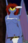 bottomwear breasts clothed clothing ear_piercing ear_ring female genitals hair irl_trace loincloth piercing pose pubes pussy raised_clothing raised_shirt raised_topwear red_hair ring_piercing shirt solo topwear undressing fab3716 disney gargoyles demona_(gargoyles) gargoyle humanoid pinup