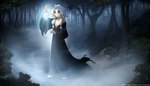 2022 7:4 adobe_photoshop_(artwork) alternate_species bare_shoulders barefoot black_sclera blue_eyes braided_hair breasts cleavage clothed clothing colored conditional_dnp detailed_background digital_media_(artwork) dress feet female fog forest ghost glowing glowing_eyes grey_hair hair hi_res holding_lantern holding_object human humanoid lamp lantern mammal night not_furry open_clothing open_shirt open_topwear outside plant shirt solo spirit text tom_fischbach topwear tree twokinds url will-o'-the-wisp willow_wisp