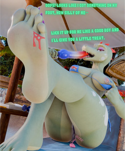 5_toes anthro barefoot beach breasts clothing clothing_pull colored_nails dialogue eating eating_food egg_vibrator feet female food foot_focus humanoid_feet looking_at_viewer nails nipples non-mammal_breasts piercing plantigrade popsicle presenting purple_nails sex_toy soles solo suggestive suggestive_food swimsuit_only swimwear swimwear_pull teasing_with_feet toes tongue tongue_out vibrator b3ntfield kaylafox_(modeler) croxy_(kaylafox) crocodilian reptile scalie 3d_(artwork) digital_media_(artwork) hi_res