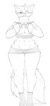 clothed clothing eye_patch eyewear female skimpy thick_thighs rheumatism canid canine mammal hi_res monochrome