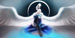 anthro blue_eyes breasts clothed clothing eyebrows eyelashes feathered_wings feathers feet female solo toes white_body white_feathers wings safiru avian bird 2022 digital_media_(artwork) hi_res